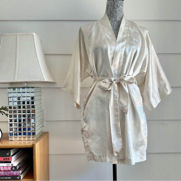 Vintage Satin Kimono Sleeve Robe with Butterflies Vintage Bridal Robe